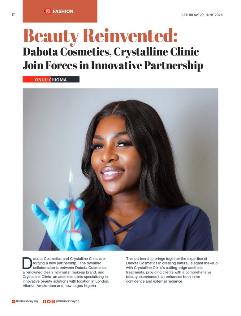 Crystalline Clinic Featured in Business Day Weekender! Screenshot - Article featuring Crystalline Clinic. Title: Beauty Reinvented. Including a picture of our founder Liz and two paragraphs of the article.
